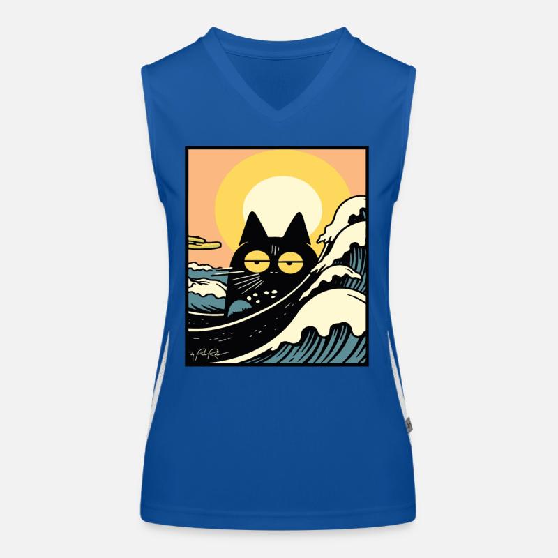 Bored on the beach: A retro cat Women's Functional Contrast Tank Top