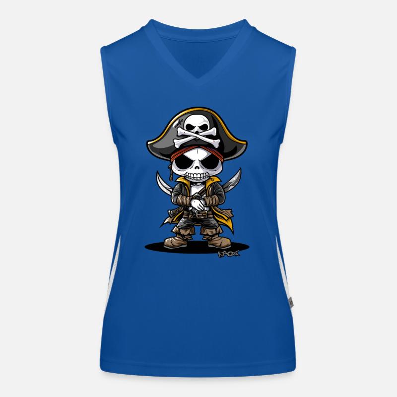 Funny Chibi Cartoon Skeleton Pirate - Women's Functional Contrast Tank Top - royal/white