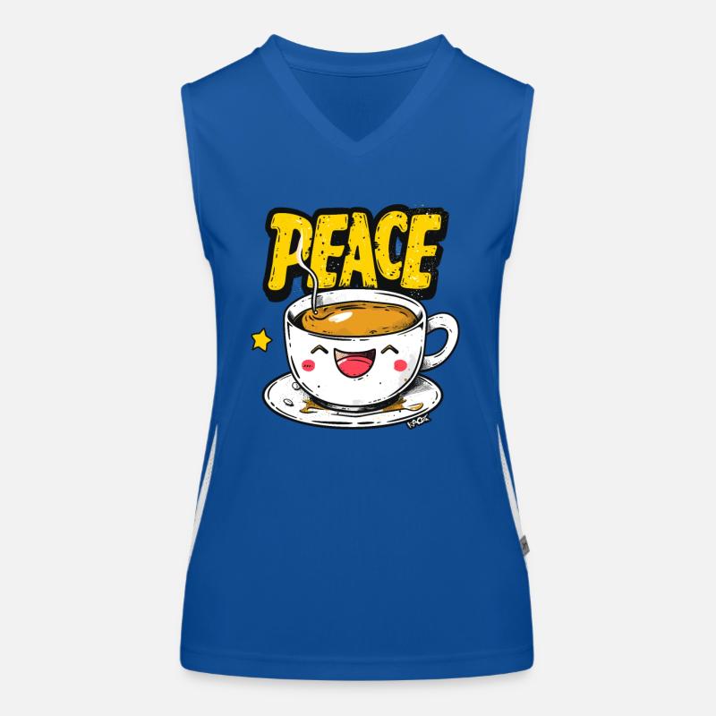 Lustige lachende Tasse Frieden, Kaffee und Tee Funktionelles Kontrast-Tank Top für Frauen