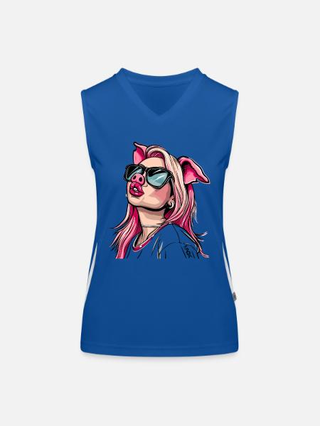 Superstar et influenceuse cool cochon girl - Débardeur respirant contrasté Femme - bleu/blanc - Devant