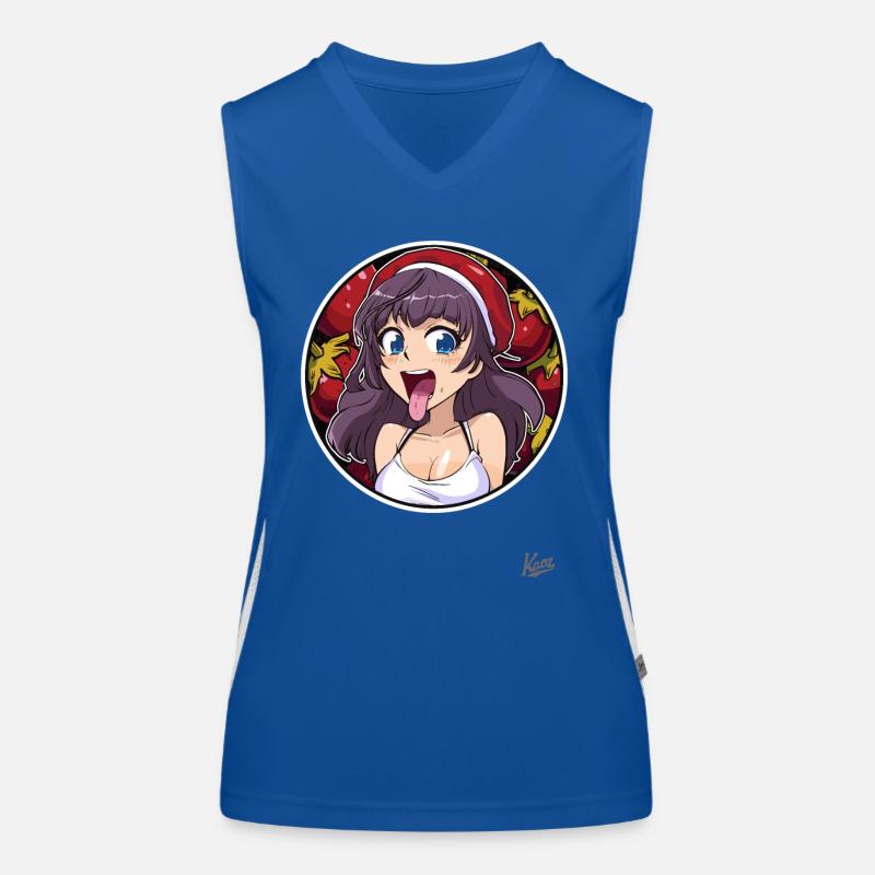 Das Cartoon-Mädchen, das Früchte über alles liebt Funktionelles Kontrast-Tank Top für Frauen