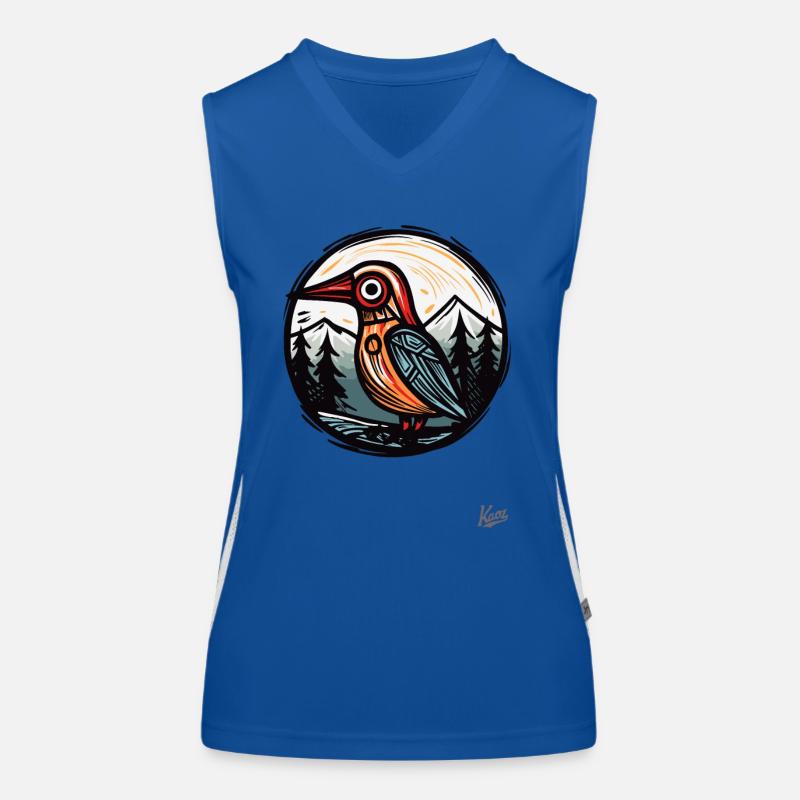 Holzschnitt Natur: Bäume und ein Vogel Funktionelles Kontrast-Tank Top für Frauen