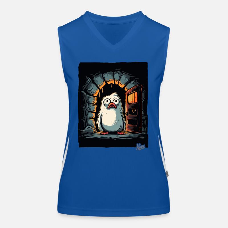Verdutzter kleiner süßer Vogel im Kerker Verließ Funktionelles Kontrast-Tank Top für Frauen