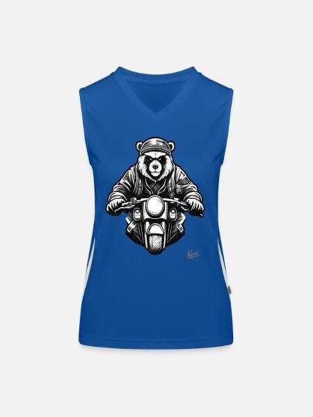 Cool Moto Biker Bear - Débardeur respirant contrasté Femme - bleu/blanc - Devant