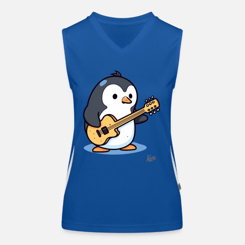 Music: Acoustic Guitar Player Penguin Women's Functional Contrast Tank Top