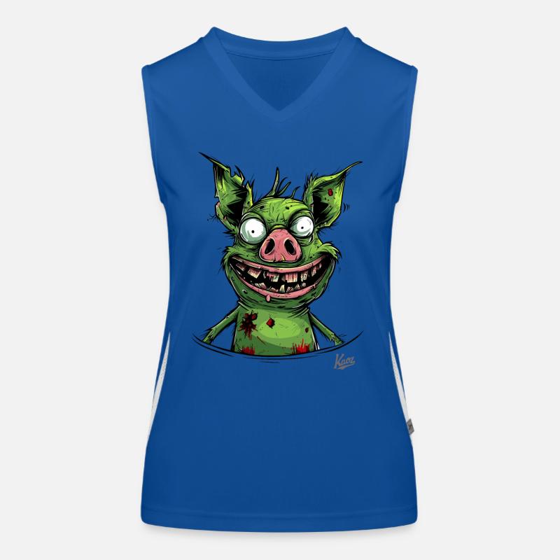 Lustiges Gruseliges Zombie Schwein Funktionelles Kontrast-Tank Top für Frauen