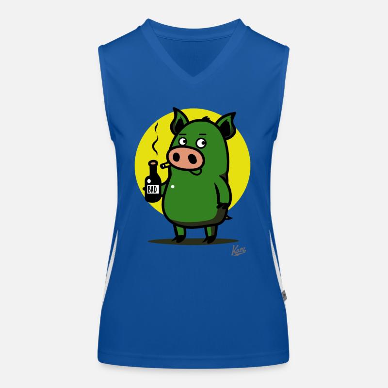 Drinking and Smoking Grunt: The Evil Piggy Boy Women's Functional Contrast Tank Top