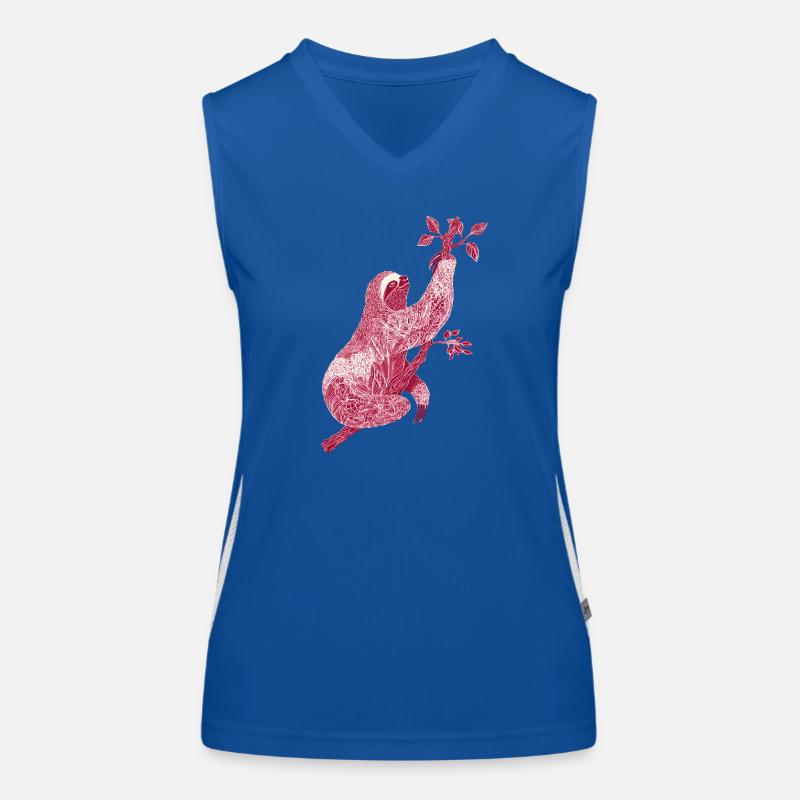 Faultier mit rotem Blumenmuster – Line Art Funktionelles Kontrast-Tank Top für Frauen