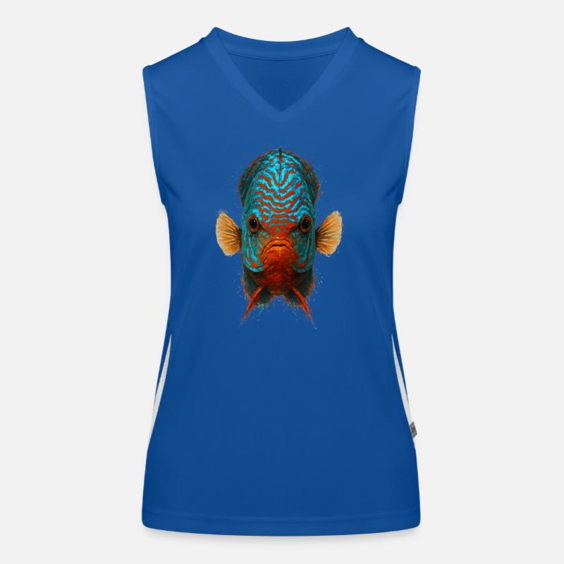 Blue and Orange Discus Fish with Intense Eyes Women's Functional Contrast Tank Top