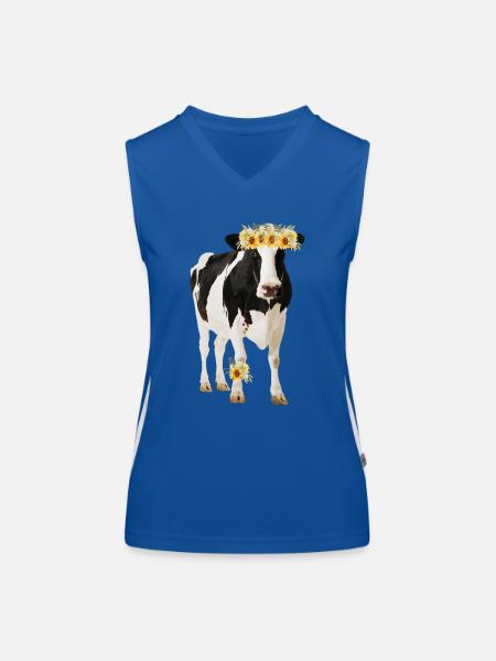 Holstein Cow With Flowers - Women's Functional Contrast Tank Top - royal/white - Front
