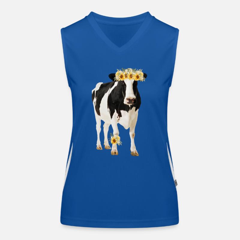 Holstein Kuh mit Blüten Funktionelles Kontrast-Tank Top für Frauen