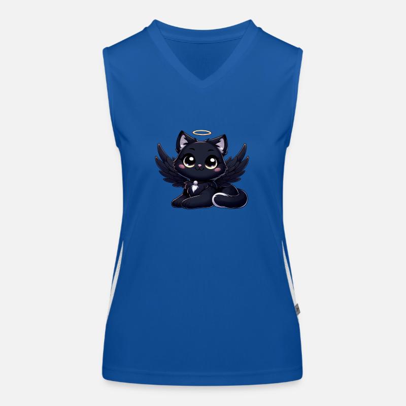 Chat gothique mignon ange noir avec ailes Débardeur respirant contrasté Femme