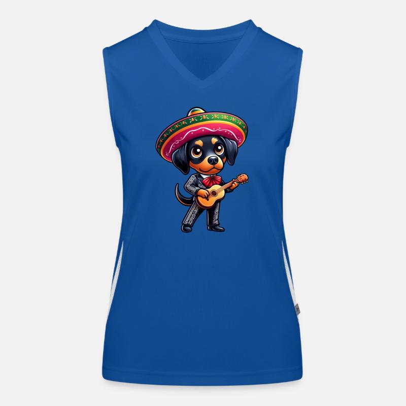 Doberman as mariachi guitarist Cinco de Mayo Women's Functional Contrast Tank Top