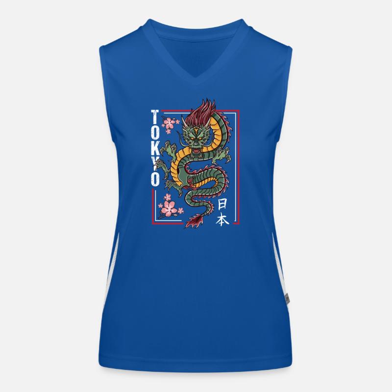 Japanese Dragon with Cherry Blossoms Women's Functional Contrast Tank Top