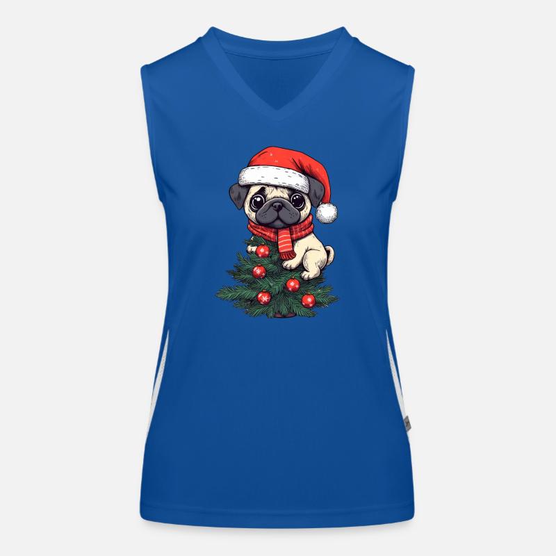 Weihnachts-Mops - Niedlicher Baumwächter Funktionelles Kontrast-Tank Top für Frauen