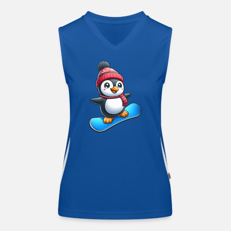 Niedlicher Pinguin Snowboarder Comic Wintersport Funktionelles Kontrast-Tank Top für Frauen