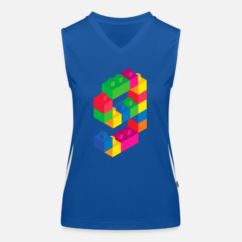 Nettes Blockgebäude 9. Geburtstagsgeschenk 9 Jahre alt Funktionelles Kontrast-Tank Top für Frauen