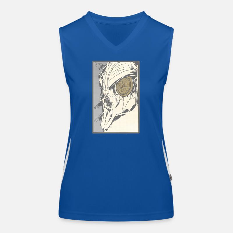 Steampunk skull with clockwork eye Women's Functional Contrast Tank Top
