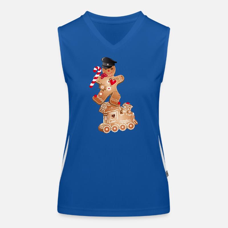Lebkuchenmann als Lokführer auf der Lebkuchen Lok Funktionelles Kontrast-Tank Top für Frauen