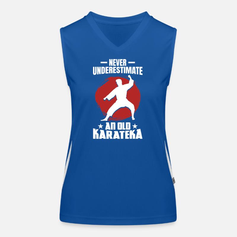 Never Underestimate an Old Karateka Funktionelles Kontrast-Tank Top für Frauen