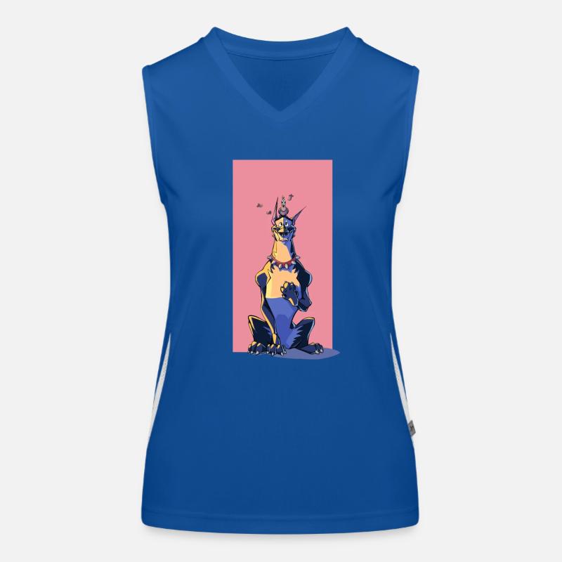 Beste Freunde - Comicart Dobermann und Taube Funktionelles Kontrast-Tank Top für Frauen