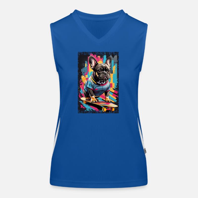 90er Jahre Boston Terrier auf Skateboard Funktionelles Kontrast-Tank Top für Frauen