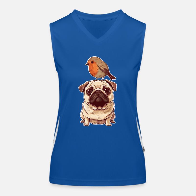 Mops mit Vogel Funktionelles Kontrast-Tank Top für Frauen