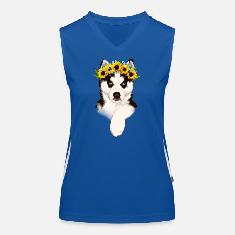 Husky avec une couronne de tournesol Débardeur respirant contrasté Femme