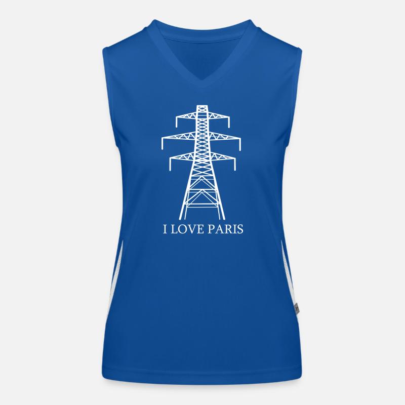 Strommast als Eiffelturm "I Love Paris" Satire Funktionelles Kontrast-Tank Top für Frauen