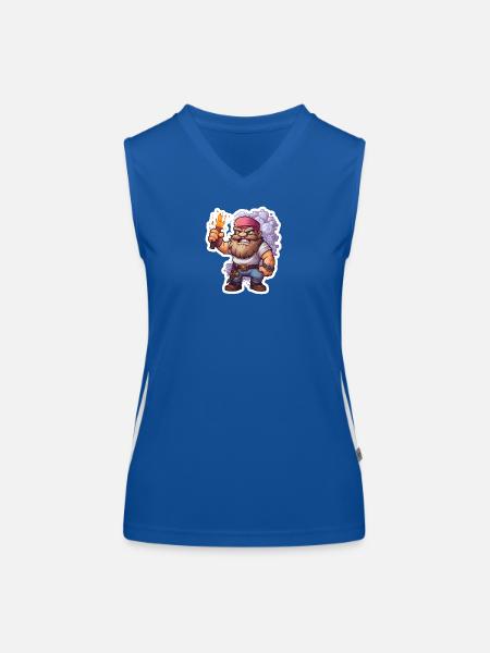 Pixel Dwarf With Torch Mining Game Shirt - Women's Functional Contrast Tank Top - royal/white - Front