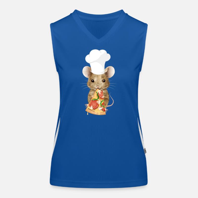Maus als Pizzabäcker mit einem Stück Pizza Funktionelles Kontrast-Tank Top für Frauen
