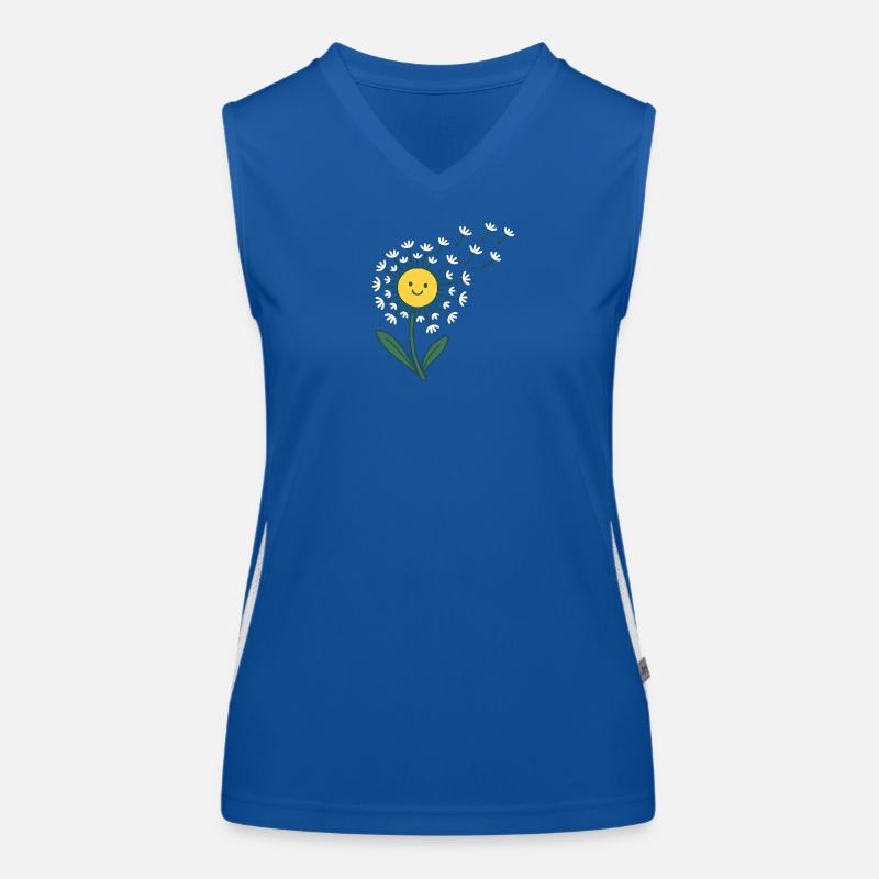 Lächelnde Sonne mit Blütenstrahlen Funktionelles Kontrast-Tank Top für Frauen