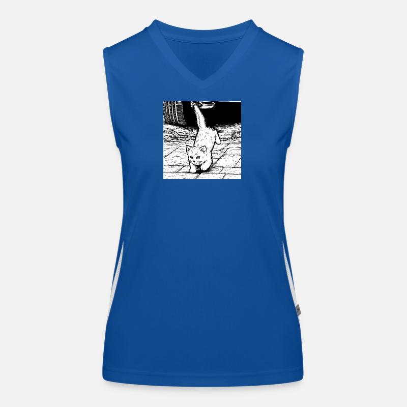 Cat's paws look under car Women's Functional Contrast Tank Top