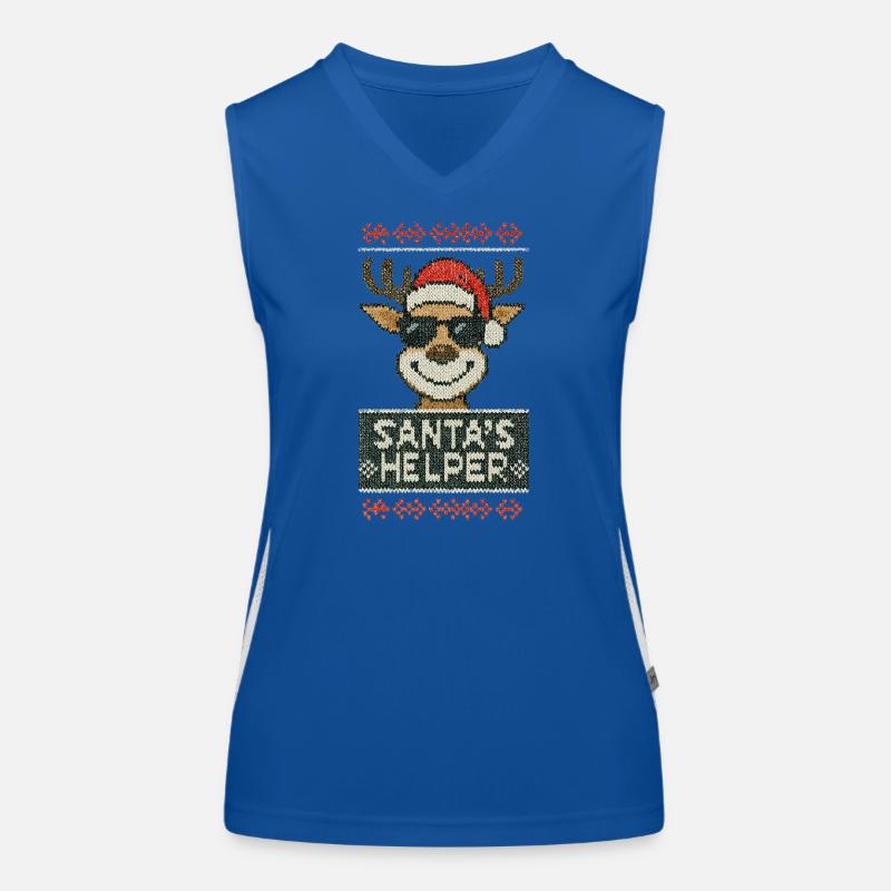 Reindeer in glasses and a Christmas hat Women's Functional Contrast Tank Top