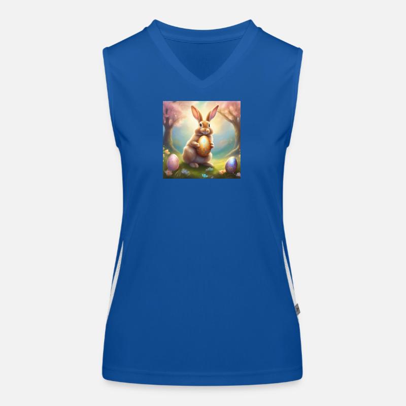 Spring bunny with gold Easter egg Women's Functional Contrast Tank Top
