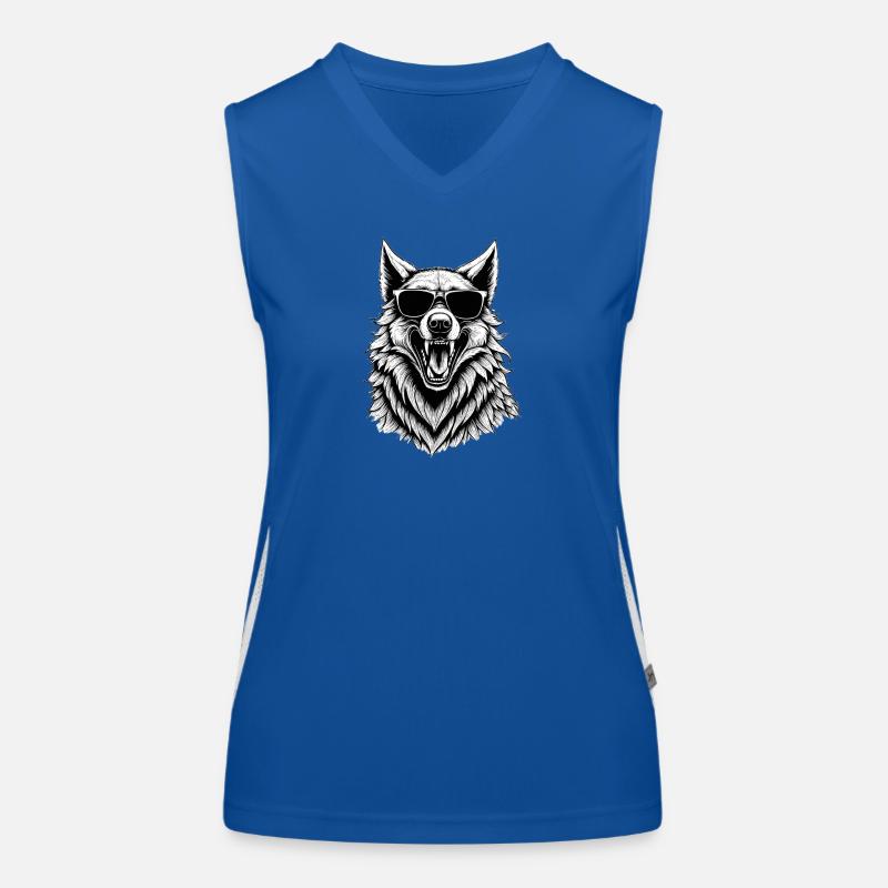 Laughing wolf with sunglasses Women's Functional Contrast Tank Top