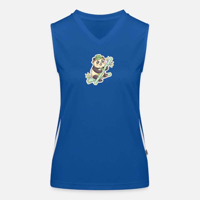 Panda on bamboo path Women's Functional Contrast Tank Top