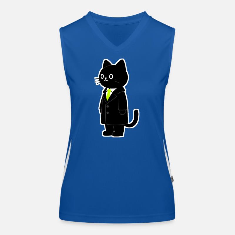 Chat de dessin animé en costume avec cravate vert fluo Débardeur respirant contrasté Femme