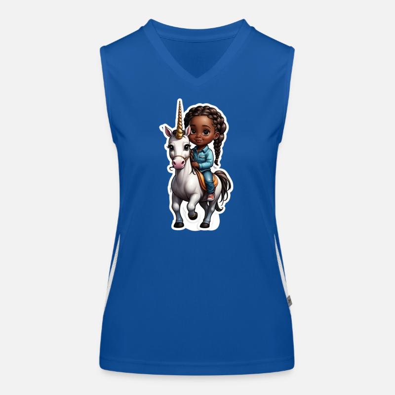 Niedliches Kind reitet Einhorn Funktionelles Kontrast-Tank Top für Frauen