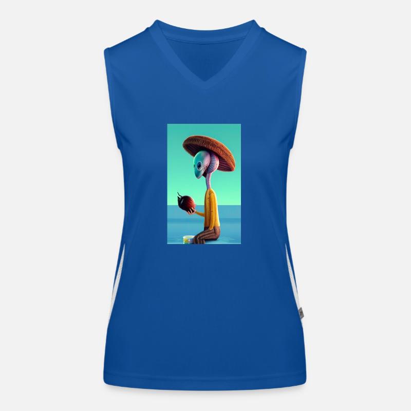 Crazy Comic Alien sur une plage avec un espace cocotier Débardeur respirant contrasté Femme