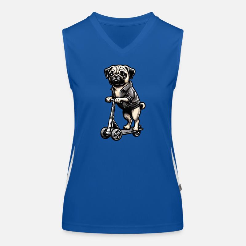 Lustiger Mops auf Roller Comic Hund Cartoon Funktionelles Kontrast-Tank Top für Frauen