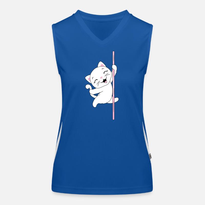 White_cat_is_dancing_on_a_pole Funktionelles Kontrast-Tank Top für Frauen