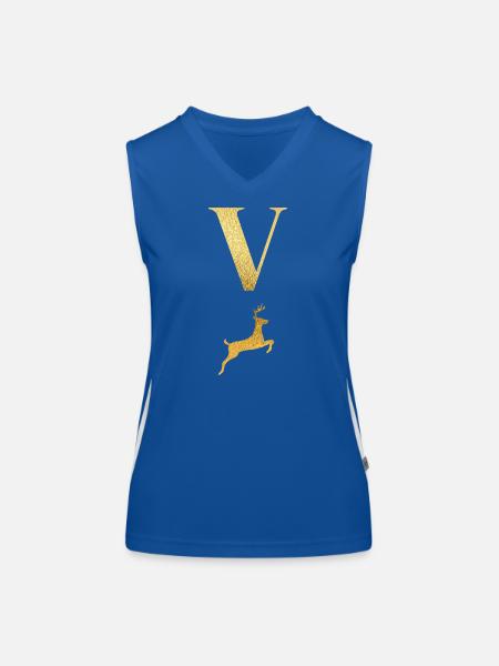 Buchstabe v goldener Hirsch - Geschenkidee - Funktionelles Kontrast-Tank Top für Frauen - Royal/Weiß - Vorne