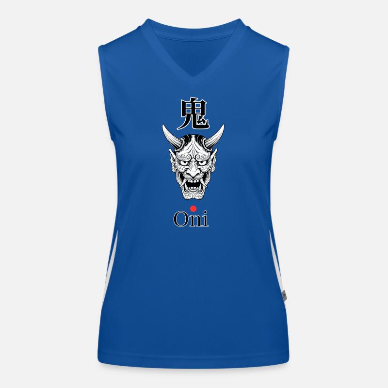 Oni Dämonenmaske Linienkunst Schwarzweiß Funktionelles Kontrast-Tank Top für Frauen