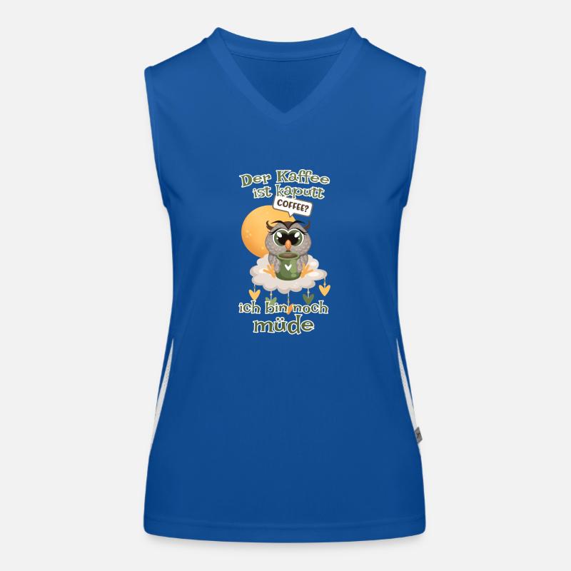 Der Kaffee ist kaputt bin noch müde Eule Funktionelles Kontrast-Tank Top für Frauen