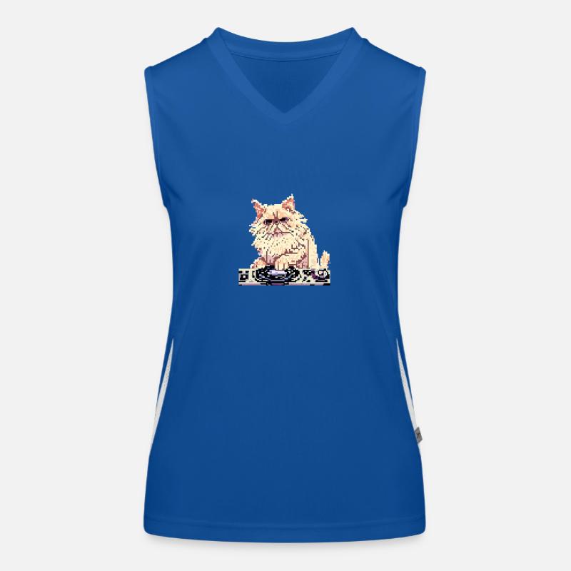 Perserkatze DJ Negan in Pixelart Funktionelles Kontrast-Tank Top für Frauen
