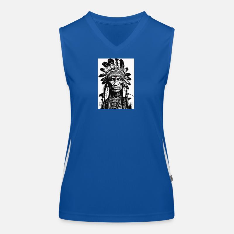Indigenous chieftain's head with feather headdress Women's Functional Contrast Tank Top