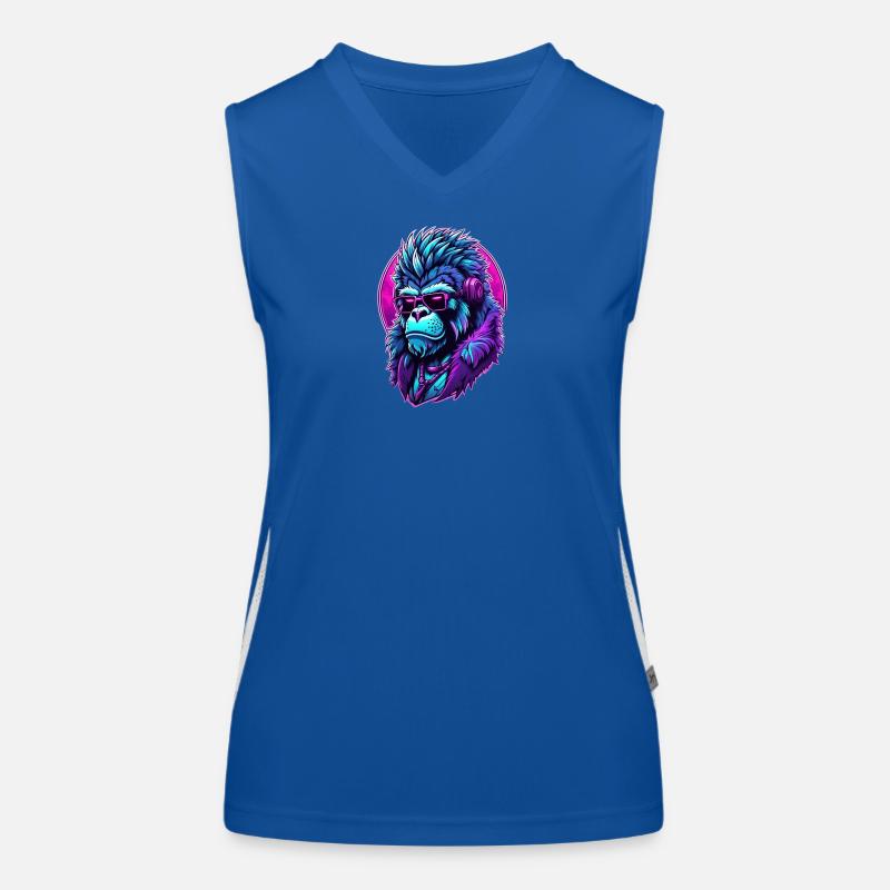 Berauschter Gorilla mit Kopfhörern Funktionelles Kontrast-Tank Top für Frauen