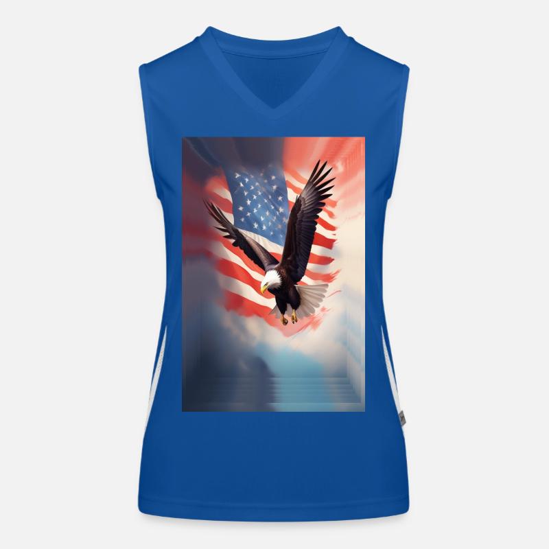 Flying Bald Eagel with American Flag Women's Functional Contrast Tank Top