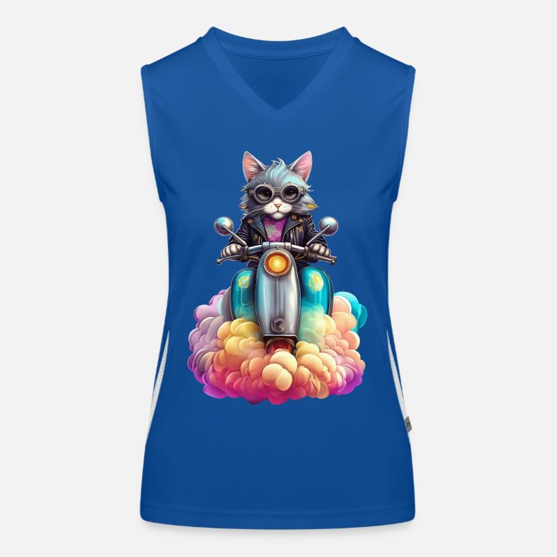 Süße Bikerkatze auf ihrem Oldtimer-Roller Funktionelles Kontrast-Tank Top für Frauen